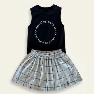 Tiny Tribe Australia Geo Tank & Skirt Set | Black + Grey | Girls Size 5